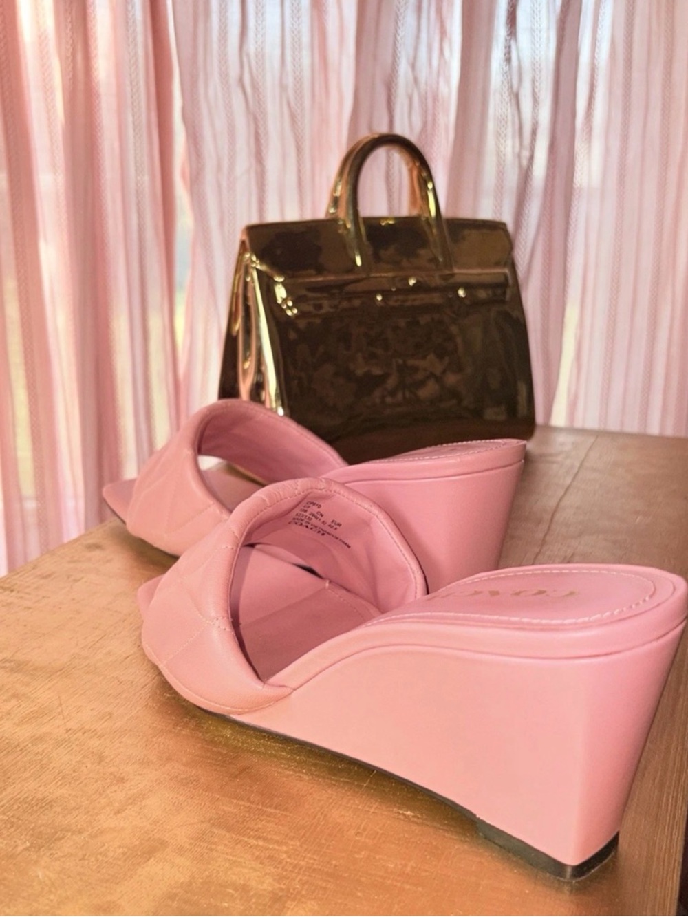 Coach Bubblegum Pink Leather Wedge Mules Size 10 Square Toe - Picture 3 of 8